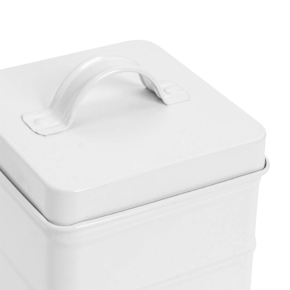 image 1 of Harbour Housewares White Vintage Metal Kitchen Biscuit Tin Kitchen Caddy Kitchen Storage Containers Canister