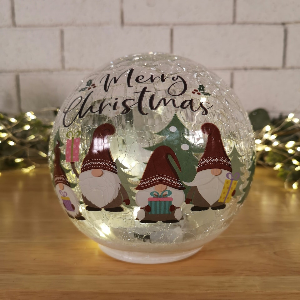 image 1 of 15cm Battery Operated Warm White LED Crackle Effect Ball Christmas Decoration with Gonks
