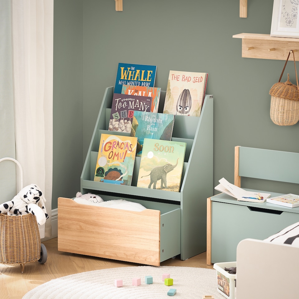 image 1 of SoBuy Children's Bookcase with Storage Chest, Light Green & Natural, 24.4 x 11.8 x 31.5 in, 16.9 kg - KMB95-GR