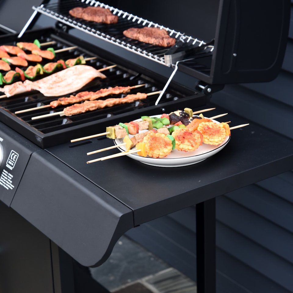 image 1 of Outsunny Gas BBQ Grill 4 + 1 Stainless Steel Burner Garden Barbecue Cooker | Black | Black | One Size