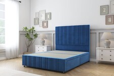 Sloomy Langston Navy Plush Divan Bed Base 2 Drawers Foot-End With 54 Inch Floor Standing Headboard & 12 Inch Matching Footboard | Blue | Navy | Double | 1