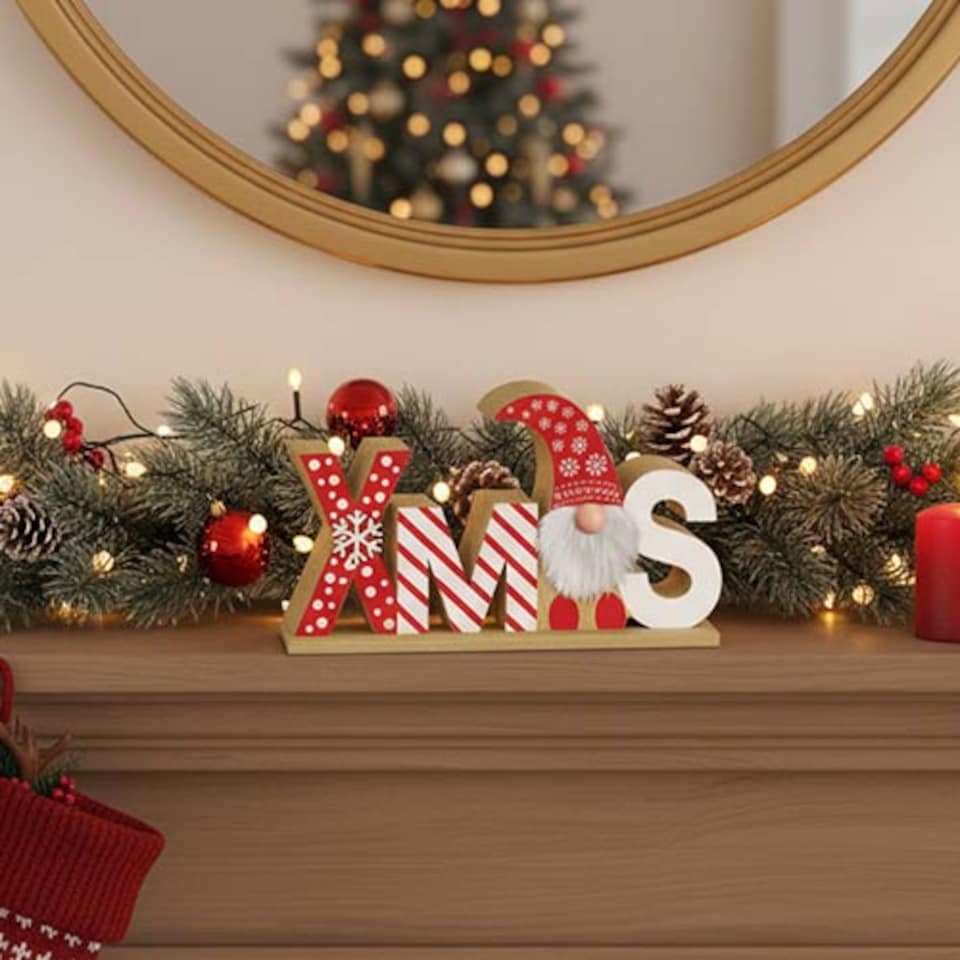 image 1 of Xmas Gonk Wooden Christmas Table Sign Decoration 23cm
