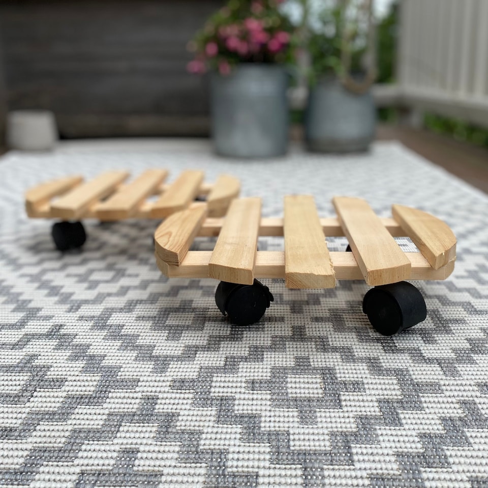 image 1 of Round Wooden Plant Pot Trolley Caddy Movers (30cm) - Pack of 2