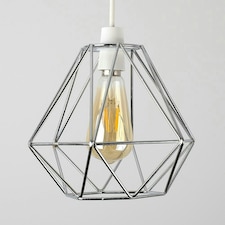 ValueLights Pair Of Retro Style Chrome Metal Basket Cage Ceiling Pendant Light Shades
