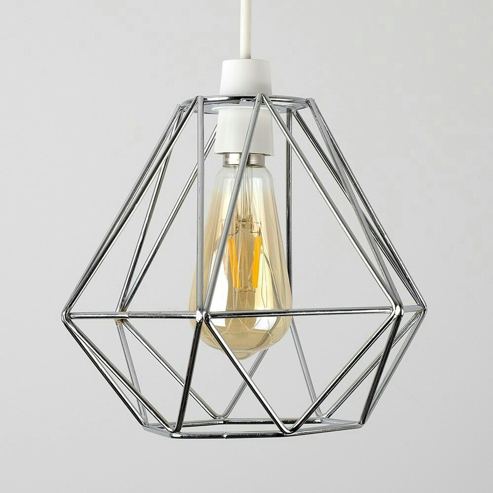 image 1 of ValueLights Pair Of Retro Style Chrome Metal Basket Cage Ceiling Pendant Light Shades