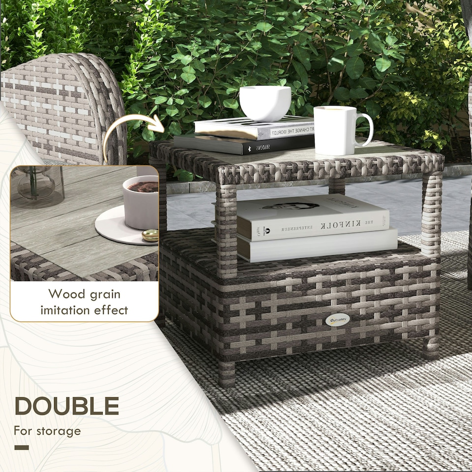 image 1 of Outsunny 3 Pieces Rattan Bistro Set with Cushions for Outdoor, Brown