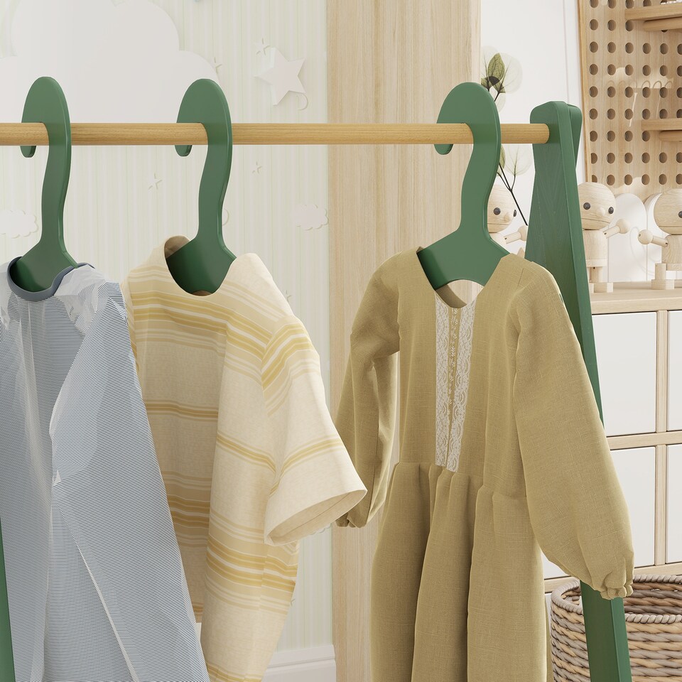 image 1 of AIYAPLAY Kids Clothes Rail with Hangers, Base Shelf for Girls, Boys, Green