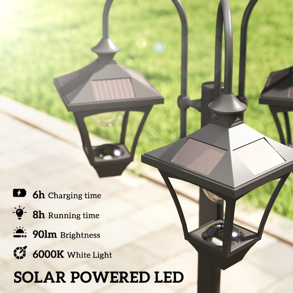 image 1 of Outsunny Solar Lamp Post Dusk-to-Dawn Sensor 185 cm Black | Black | Black | 52 x 52 x 185 cm