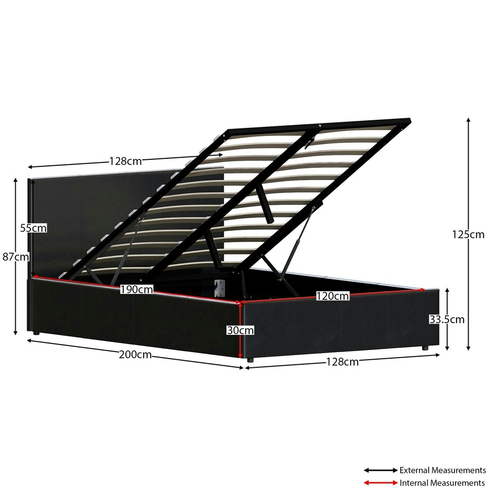image 1 of Vida Designs Lisbon 4ft Small Double Size Ottoman Bed Storage Faux Leather, Black, 120 x 190cm