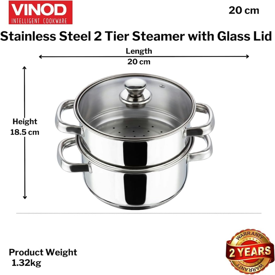 image 1 of Stainless Steel 2-Tier 20cm Casserole & Steamer Set