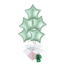 Pastel Mint Green Satin Luxe Star Shape Foil Helium Balloon Bouquet - 5 Inflated Balloons In A Box