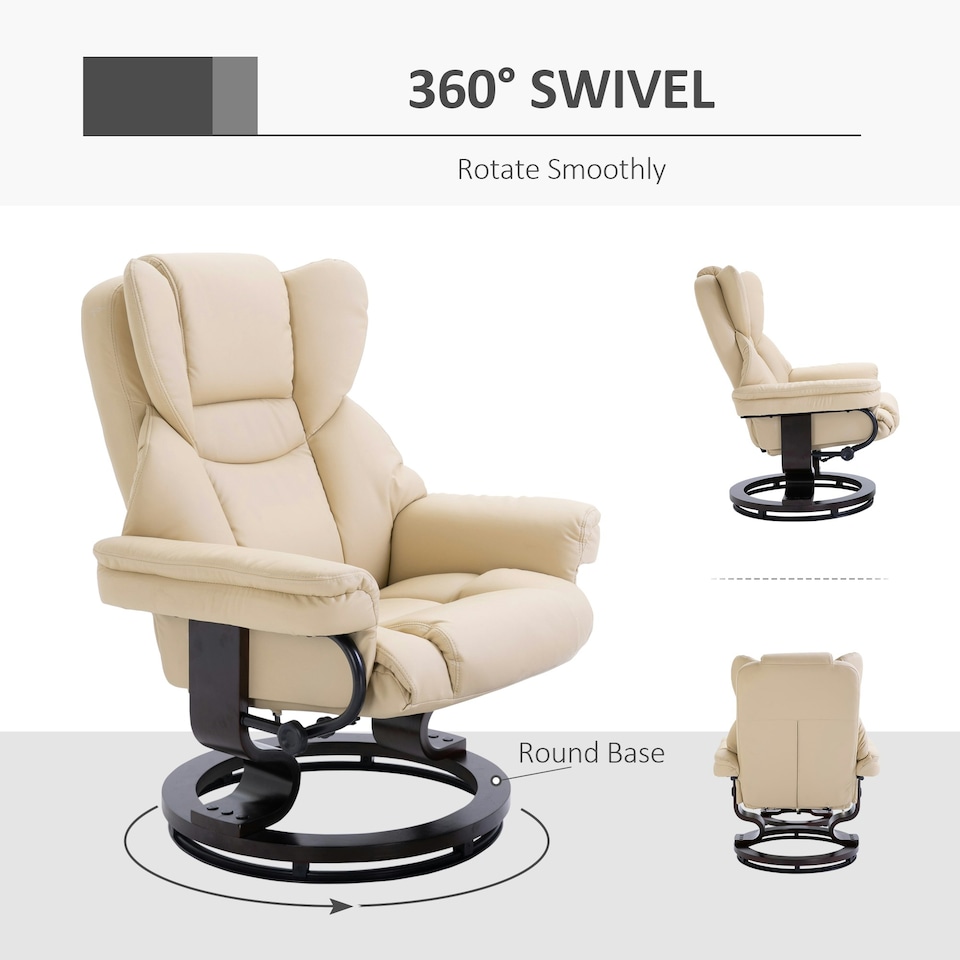 image 1 of HOMCOM PU Leather Manual Reclining Armchair Footstool Padded Seat Cream
