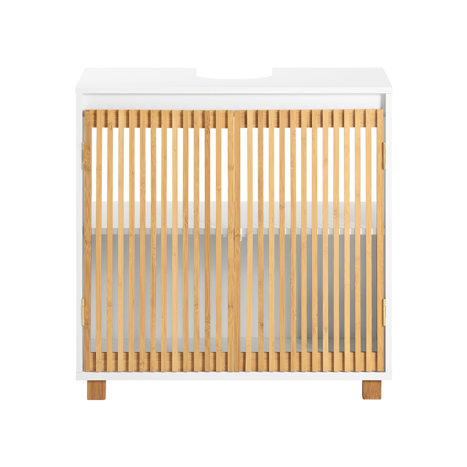 image 1 of SoBuy Under Sink Cabinet with 2 Bamboo Slatted Doors, White, 23.6x13.0x23.6 in, 11.5 kg - BZR125-W