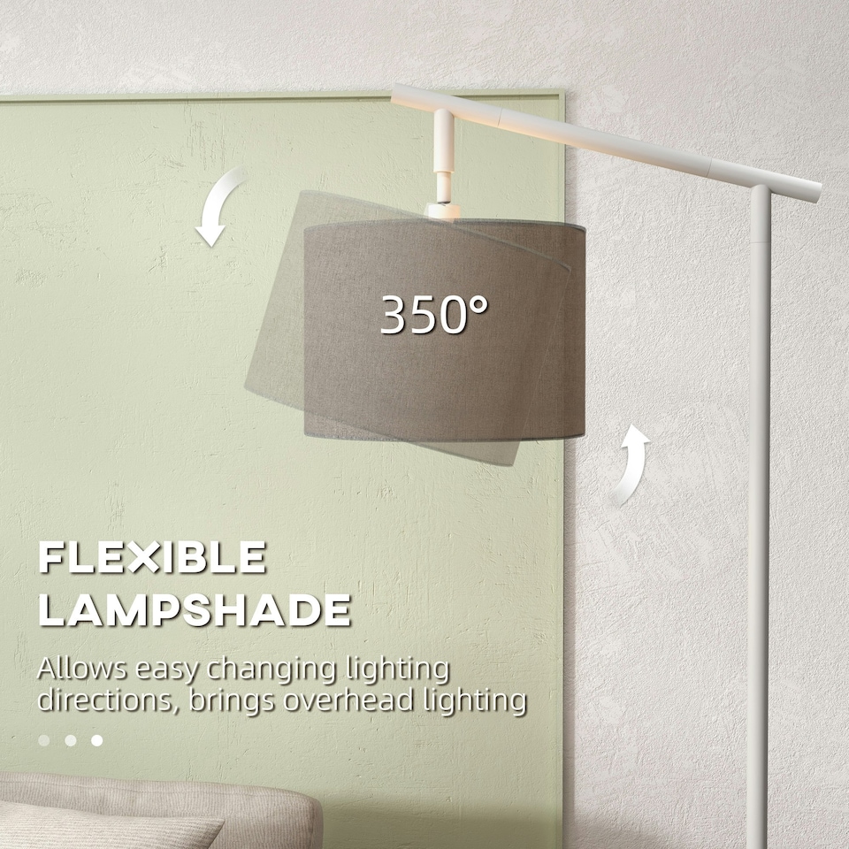 image 1 of HOMCOM Floor Lamp with 350 Degree Rotating Lampshade, Bulb Included, Grey