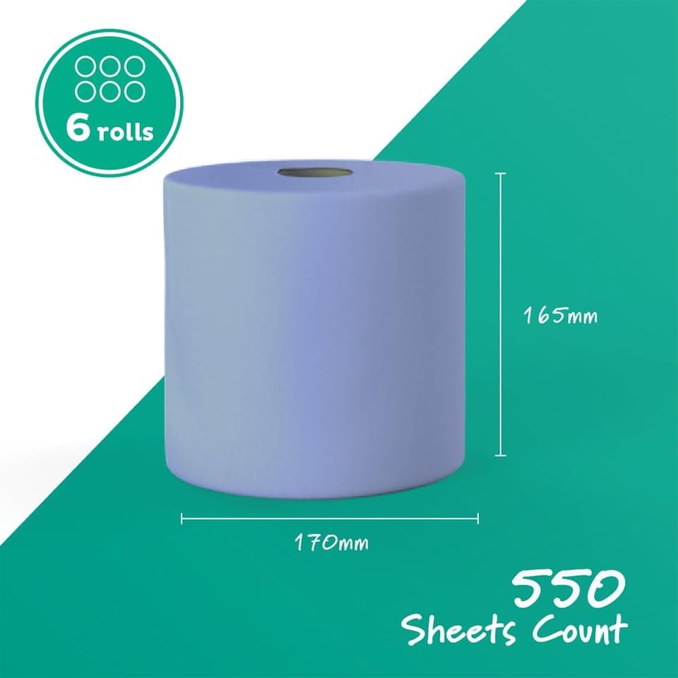 image 1 of Swift Centrefeed Blue Rolls 6 Pack - 2ply 110metre (2640 Flat Sheets) - Premium Food Grade Quality Multipurpose Kitchen Roll, Paper Tissue for Cleaning Kitchen, Commercial & Home