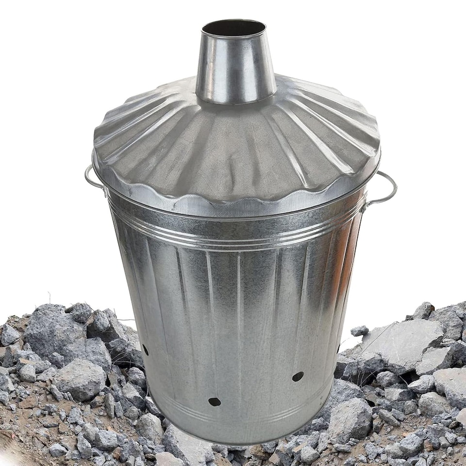 image 1 of 2 x 90 Litre Galvanised Metal Incinerator Fire Burning Bin with Lid & Riveted Handles