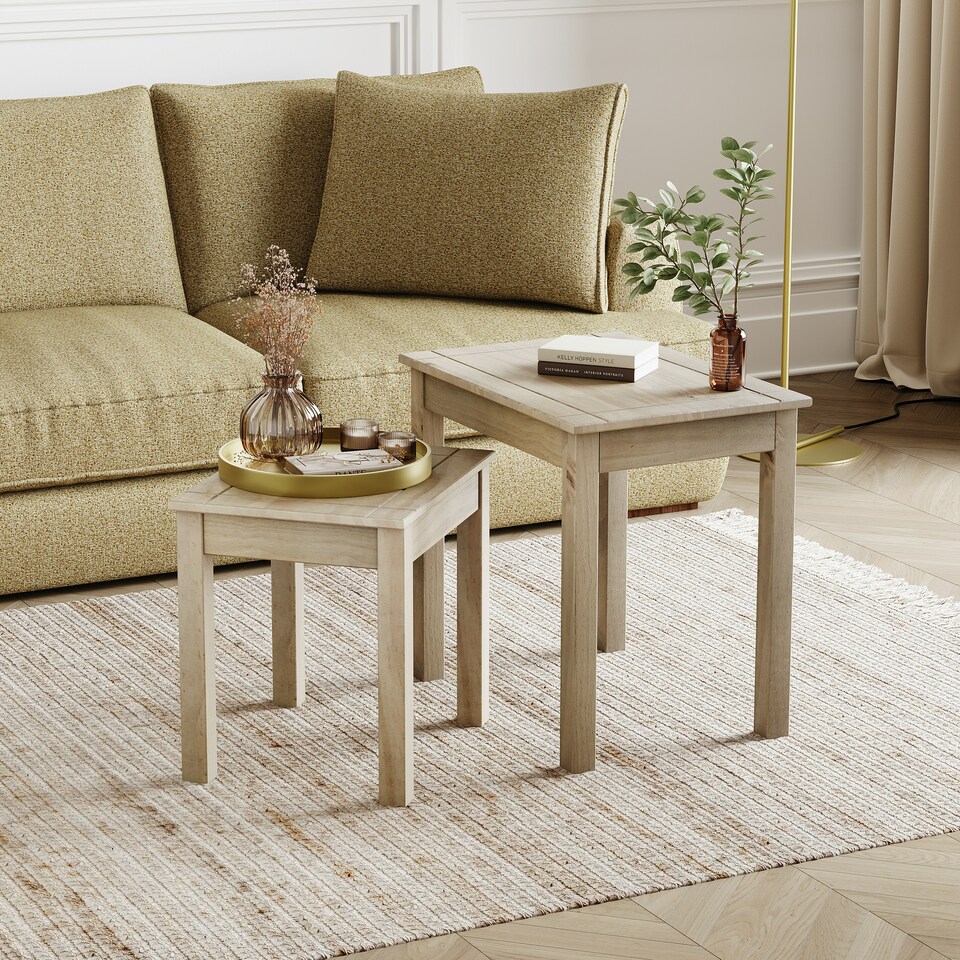 image 1 of Vida Designs Panama Set of 2 Nest of Tables Sofa Side End Table, Solid Pine Wood