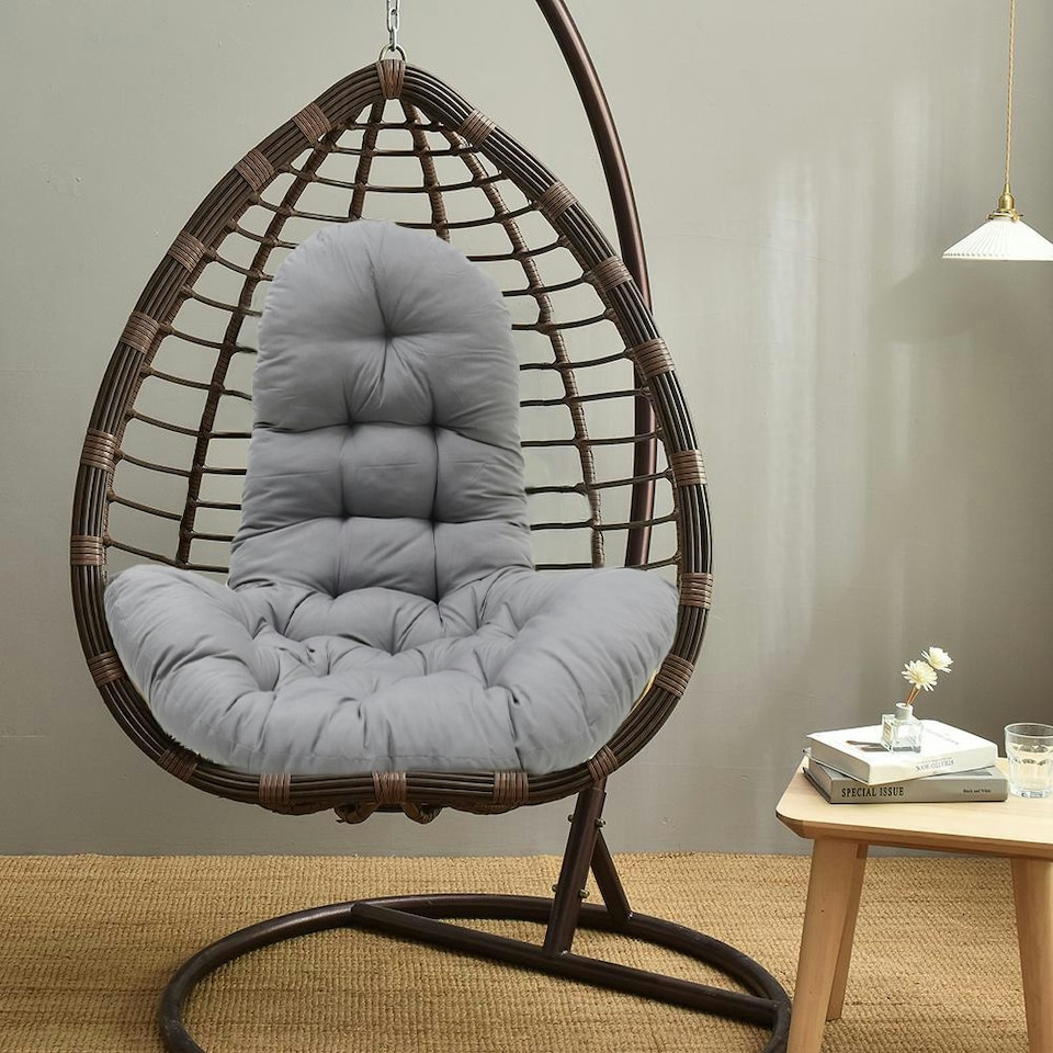image 1 of Living and Home Thick Hanging Egg Chair Cushion with High Back - Dark Grey