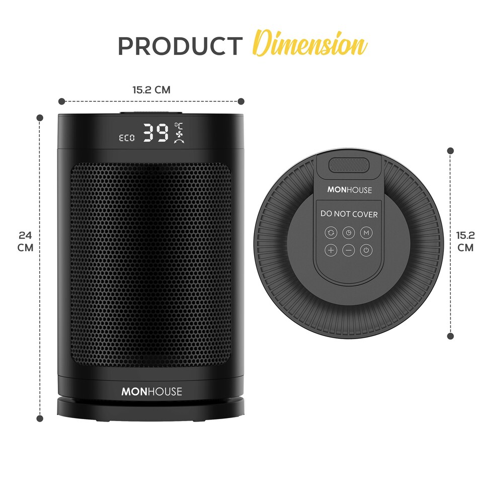 image 1 of MONHOUSE Electric Heater - Energy Efficient PTC Ceramic, Silent Portable Heater with LED Display, Remote Control, Overheat Protection, Smart Thermostat