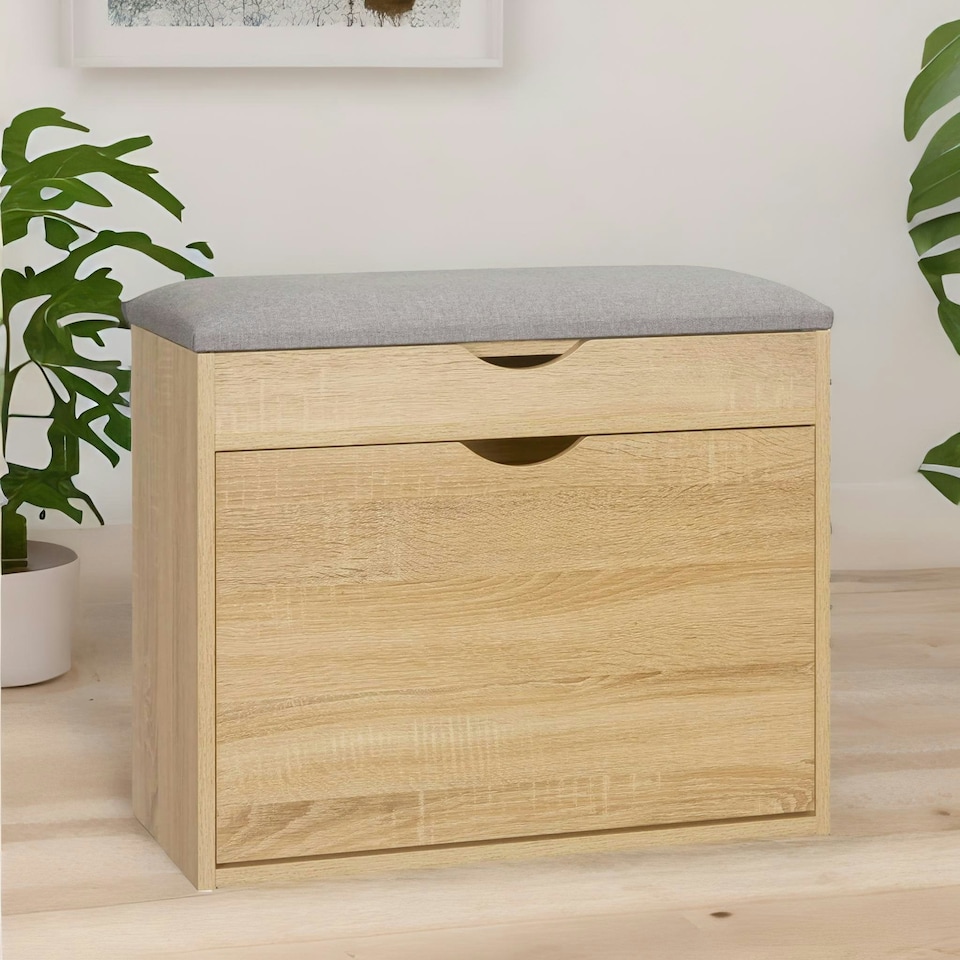 image 1 of Shoe Storage Bench With Cushioned Seat and Hidden Storage Natural Brown Brown