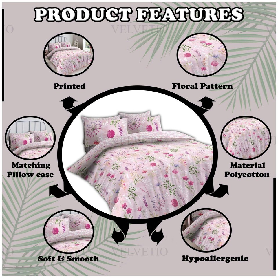 image 1 of VELVETIO Samantha Complete Duvet Cover Set with Fitted Sheet Breathable Bedding Quilt