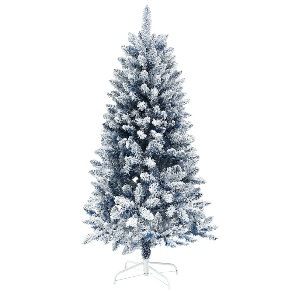 image 1 of HOMCOM 5 Foot Artificial Blue Snow Flocked Christmas Tree with Hinged Branches
