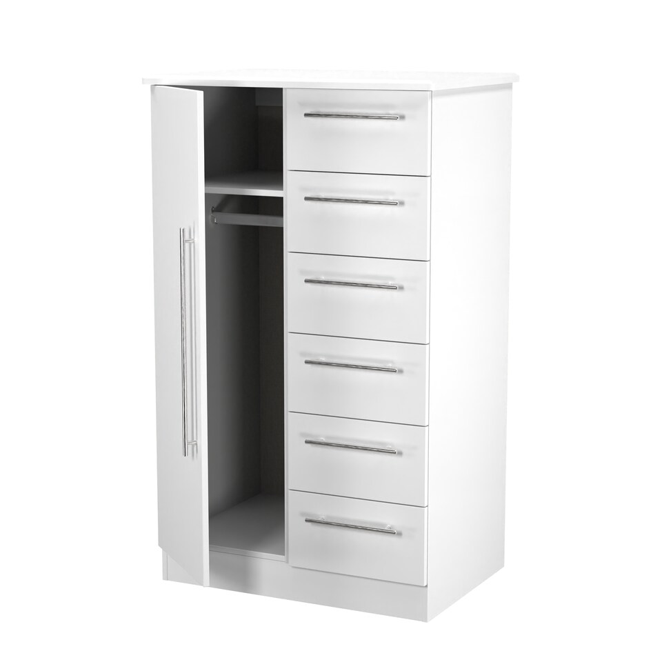 image 1 of Carlton 5 Drawer 1 Door Childrens Wardrobe in Porcelain Matt (Ready Assembled) | White | Porcelain Matt