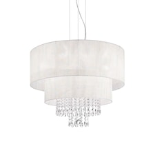 Opera 6 Light Ceiling Pendant Chrome, Crystals with And White Shade, E27