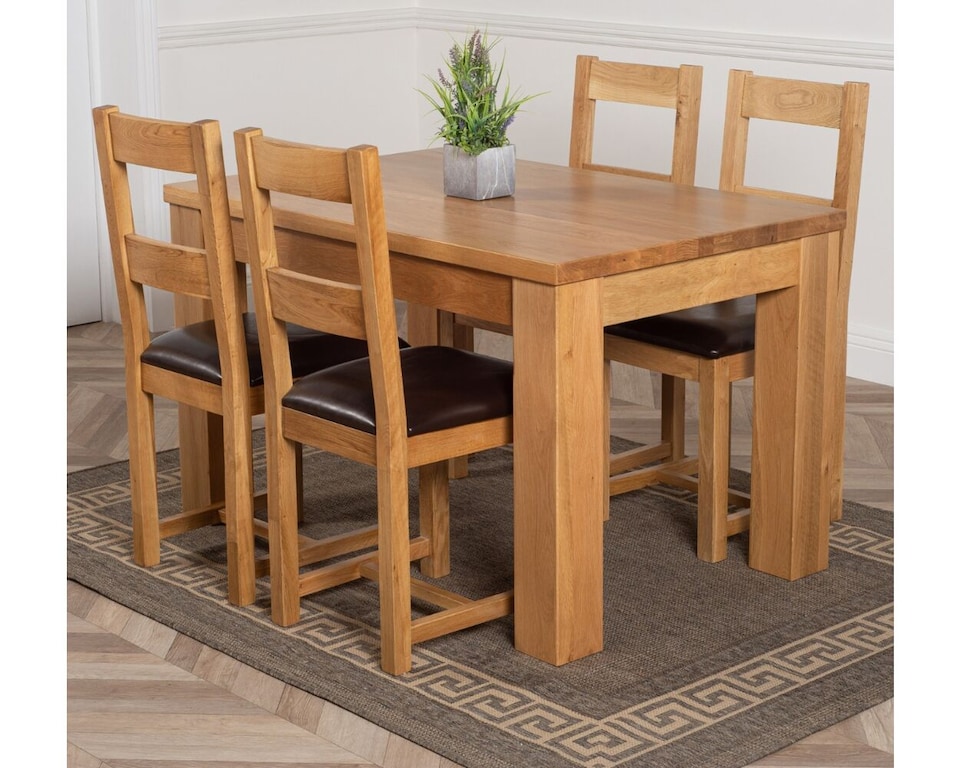 image 1 of Dakota 127 x 82cm Oak Small Dining Table and 4 Lincoln Chairs | Brown | Brown