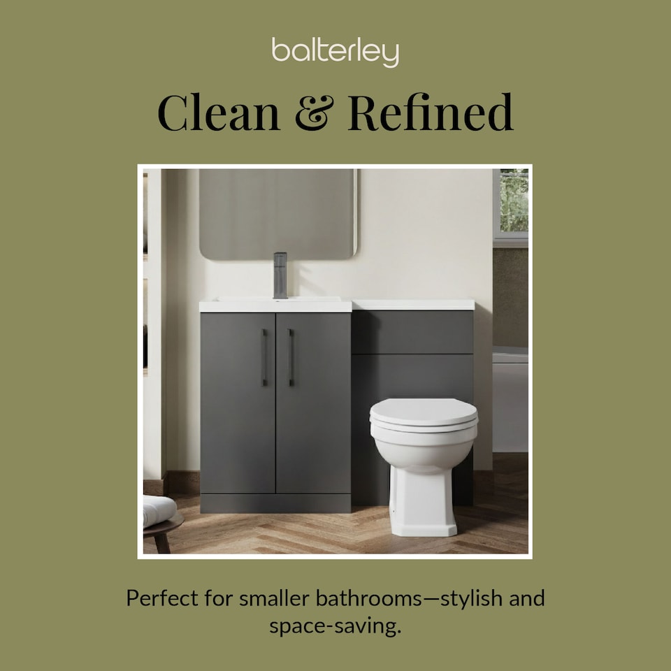 image 1 of Balterley Left-Hand Bathroom Vanity and WC Unit Combination with Basin, with Handles | Grey | Gloss Grey