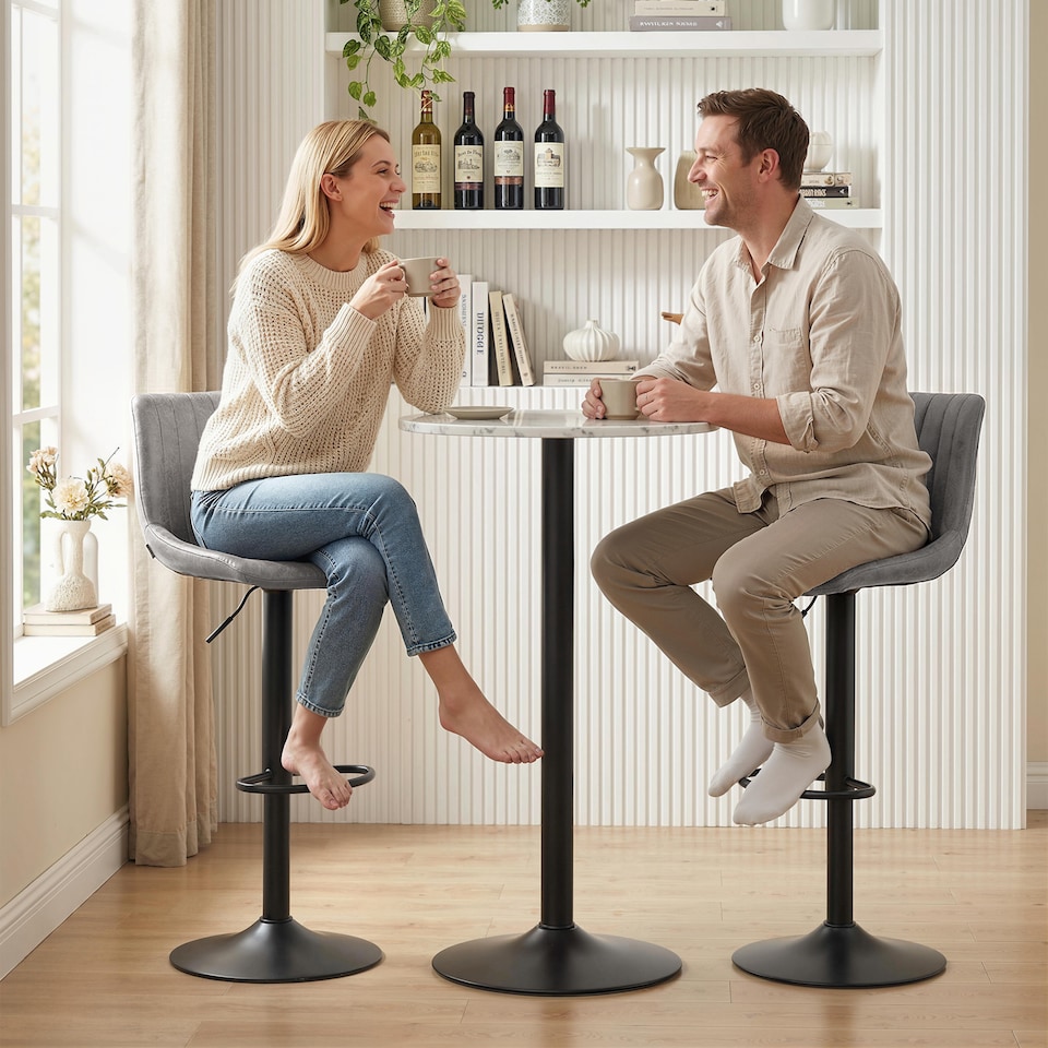 image 1 of HOMCOM Bar Stools Set of 2 Adjustable Swivel Bar Chairs with Backrest Grey