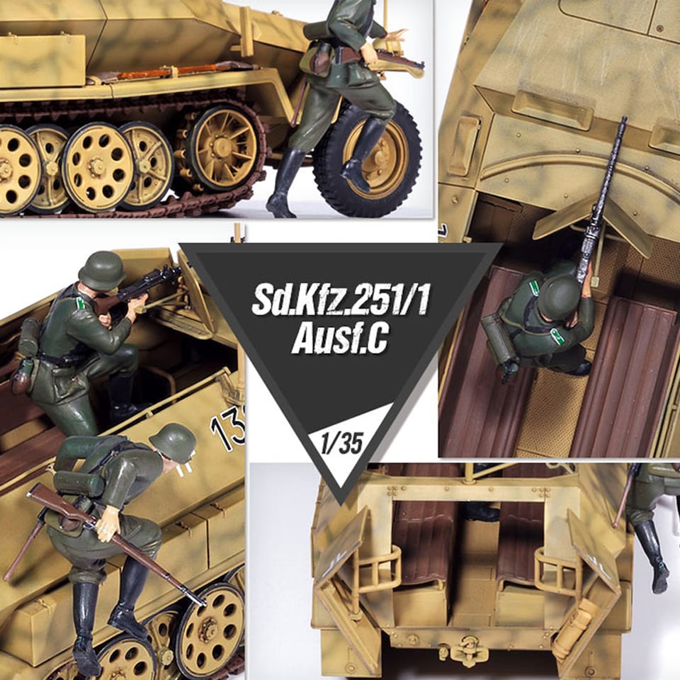 image 1 of Academy German Sd.Kfz.251-1 Ausf.C Half Track Military Model Kit Scale 1-35
