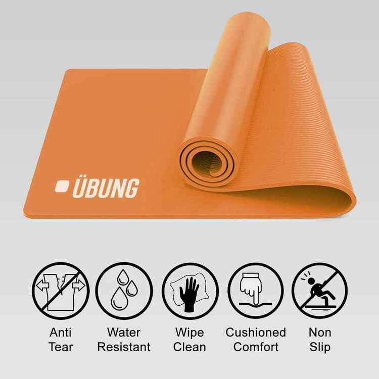 Ubung Yoga Mat Non Slip With Carry Strap 10Mm Thick Pilates Yoga Orange