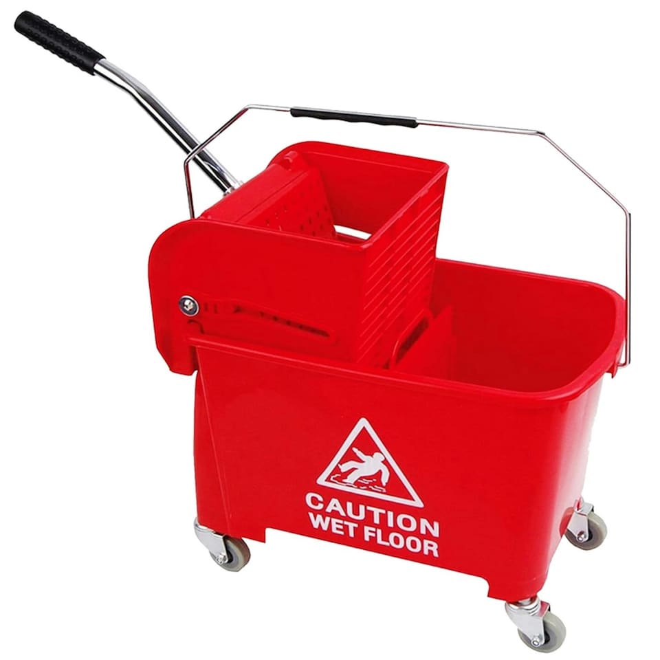 image 1 of 2 x 20 Litre Printed Red Kentucky Dual Bucket & Wringer System With Wheels & Handle