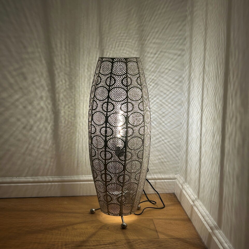 image 1 of Aziza Moroccan style Satin Nickel Floor Lamp Silver
