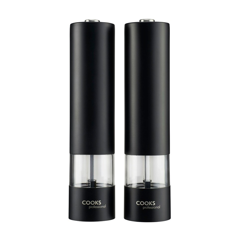 image 1 of Cooks Professional Electric Salt & Pepper Mill Set | Adjustable Grind Settings | Simple One-Button Operation | Matt Black