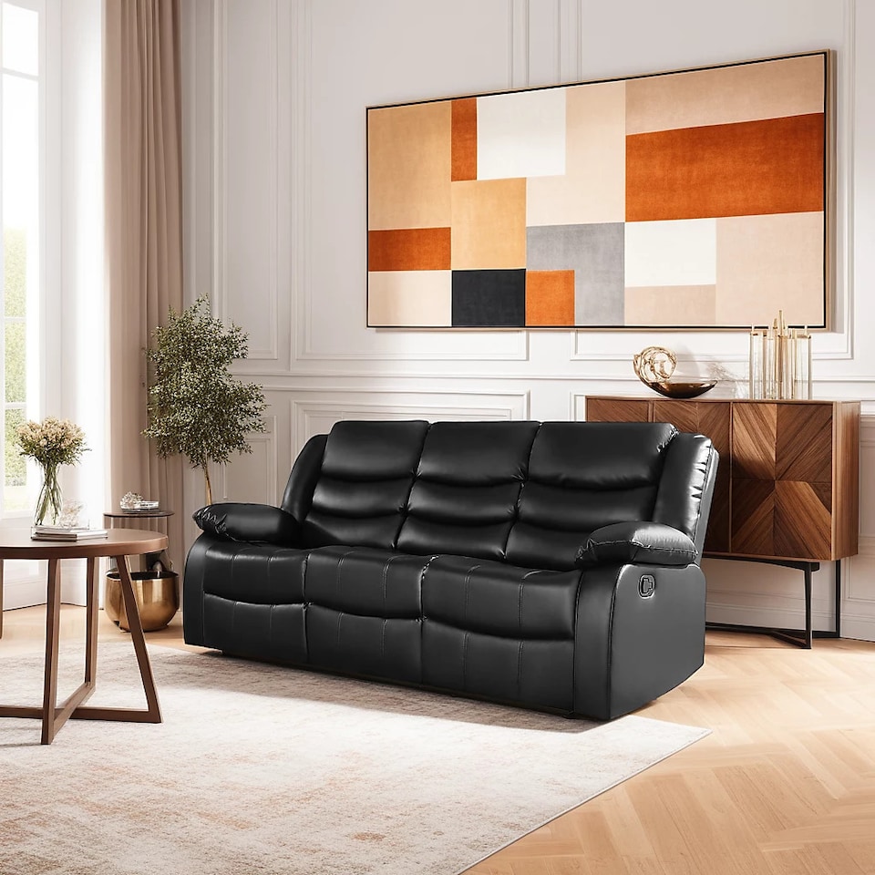 image 1 of Roma Recliner Leather 3 Plus 2 Seater Sofa Set, Armchair Inspired Home Theatre and Living Room Seating Black | Black | 2
