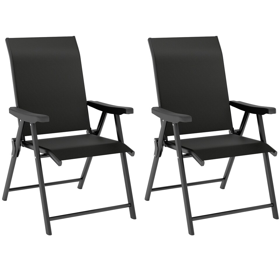 image 1 of Outsunny 2PCS Folding Chair w/ Breathable Mesh Fabric Seat, Black Black | 4 pcs