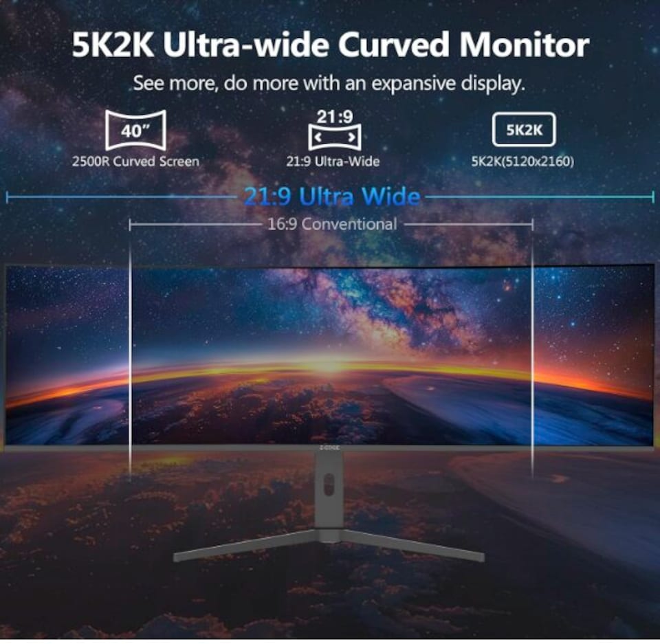 image 1 of Z-Edge 40 Inch Curved Ultrawide Monitor 5K2K 120Hz WUHD 5120x2160 1ms Black | 21:9 IPS Panel, 1ms MPRT, HDMI 2.1, DP 1.4, 130% sRGB, Adaptive Sync, Height Adjustable, Built-in Speakers, PIP & PBP