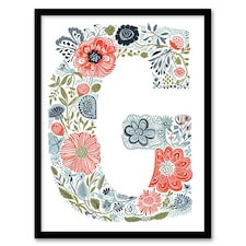 Letter G in Flowers Floral Birthday Gift Mum Black Framed Wall Art Print A4