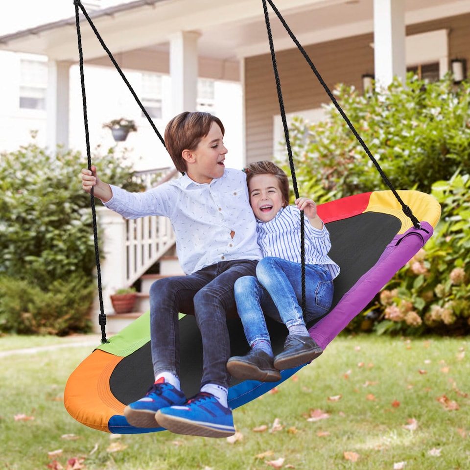 image 1 of COSTWAY Oval Swing 60 inch Tree Swing with Adjustable Heights Multicolor
