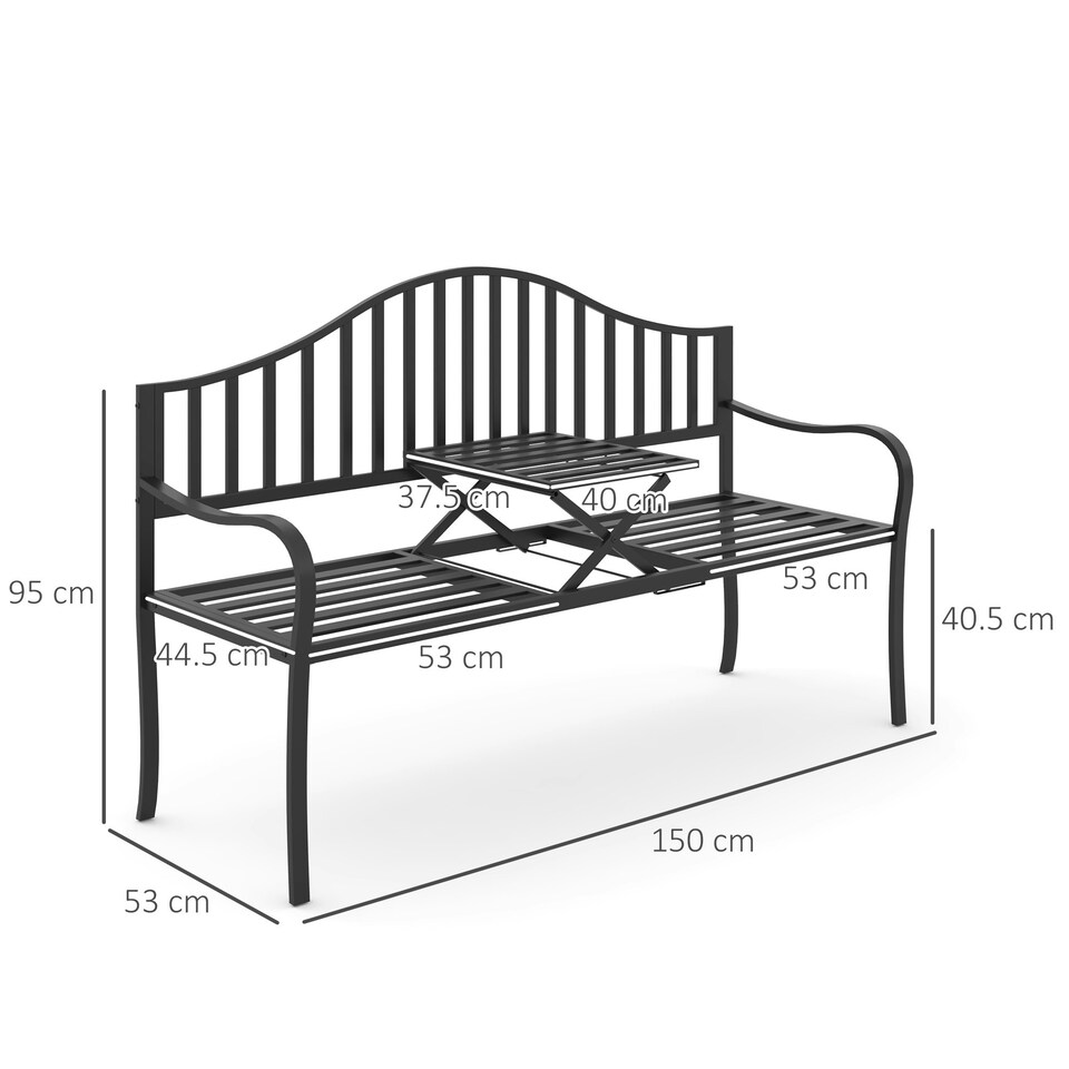 image 1 of Outsunny Outdoor Metal Frame 2 Seater Bench Patio Park Garden Seating Chair