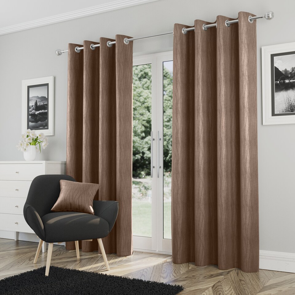 image 1 of Enhanced Living Goodwood Bronze Thermal, Energy Saving, Dimout Eyelet Curtains with Wave Pattern (PAIR) - 66 x 90 inch (168x229cm)