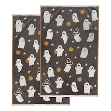 Luxury Halloween Hand Towels Pack of 2 - 100% Cotton Spooky Tea Towels Grey | Ghosties