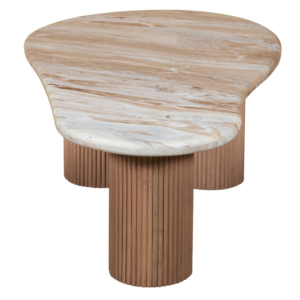 image 1 of Bundi Natural Marble & Wood Pedestal Coffee Table Brown
