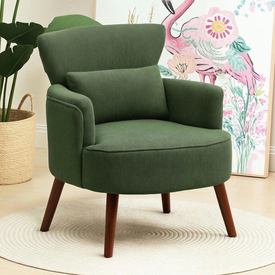 image 1 of HOMCOM Armchair with Padded Seat and Backrest for Living Room, Green Green