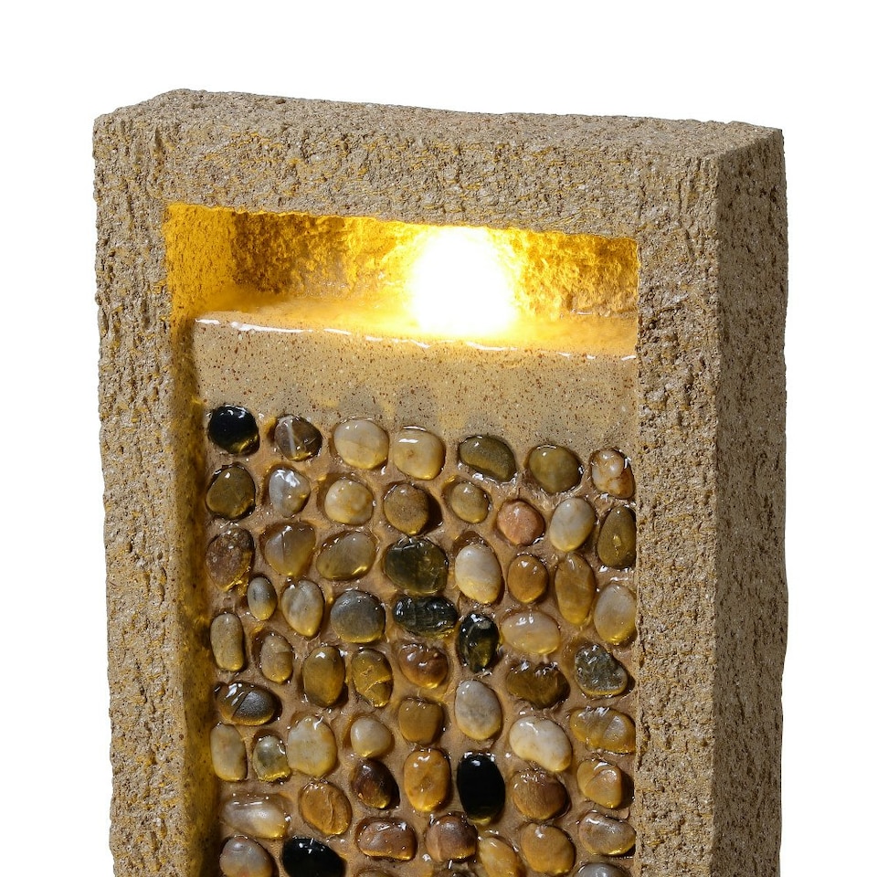 image 1 of Teamson Home Garden Outdoor Water Feature, Tall Waterfall Water Fountain, With Warm LED Lights, Layered Rock Design, River Rock