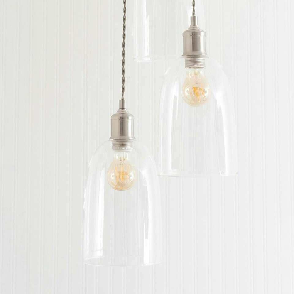 image 1 of ValueLights Kira Glass Cloche Dome 3 Drop Cluster Brushed Chrome Ceiling Pendant Light Silver