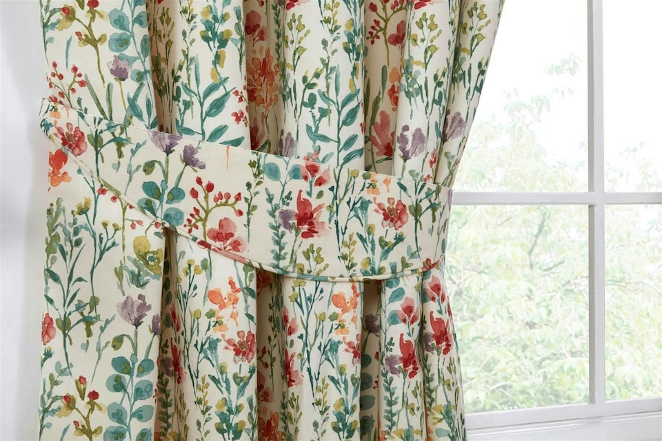 image 1 of Amaryllis - Fully Lined Floral Curtains - Pencil Pleat - Polycotton (Multi, 66'' x 90'' - 168cm x 229cm (Pair)) | Multi