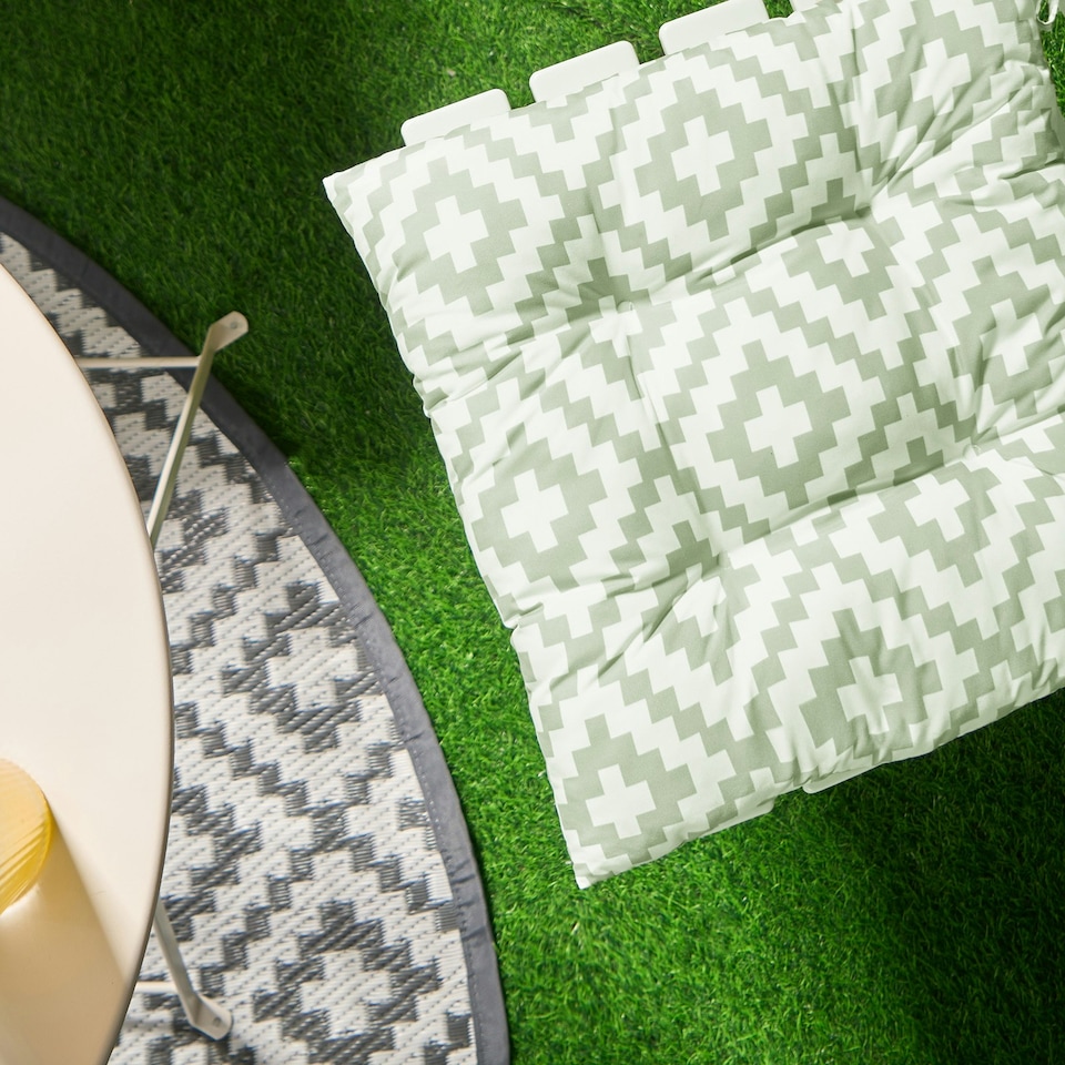 image 1 of OHS 2 x Geometric Waterproof Outdoor Garden Patio Deck Chair Tie Soft Comfy Cushion Filled Seat Pads Green | Sage | 40 x 40cm